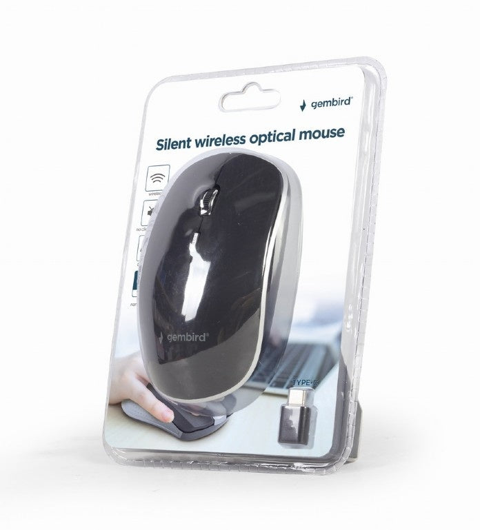 Gembird Fluisterstille draadloze optische muis, USB Type-C ontvanger, zwart