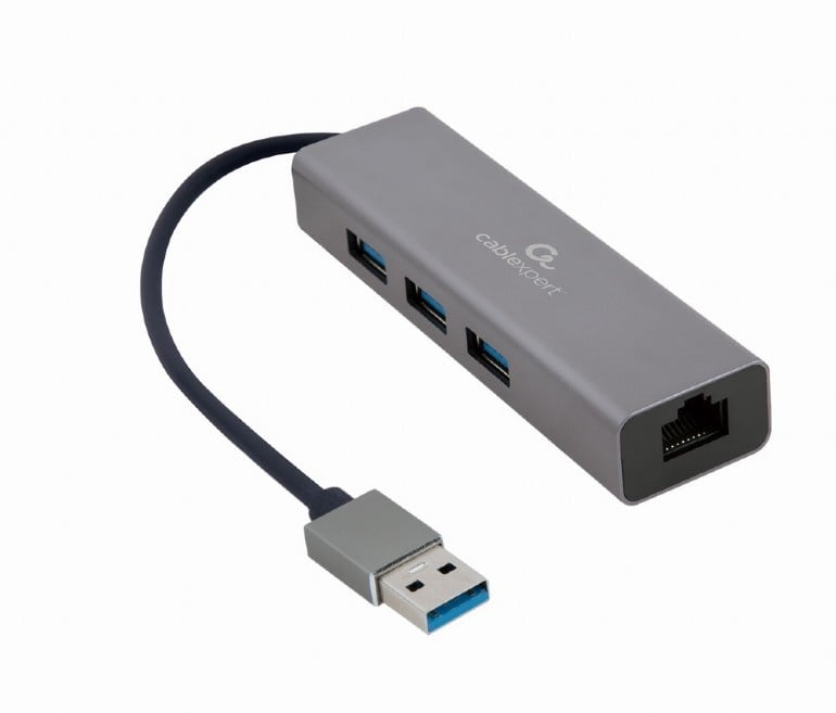 Gembird USB type-AM Gigabit netwerkadapter met ingebouwde USB 3.0 hub