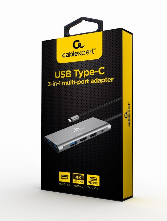 Gembird USB Type-C 3-in-1 multi-adapter (Hub + HDMI + PD)