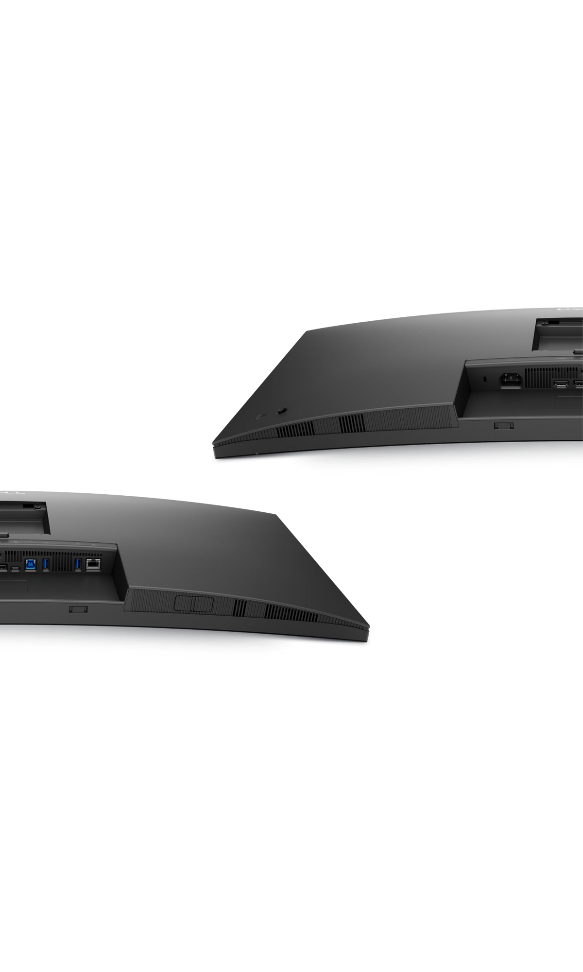 Die Anschlüsse an der Rückseite eines Monitors, mit Strom, HDMI und USB-C